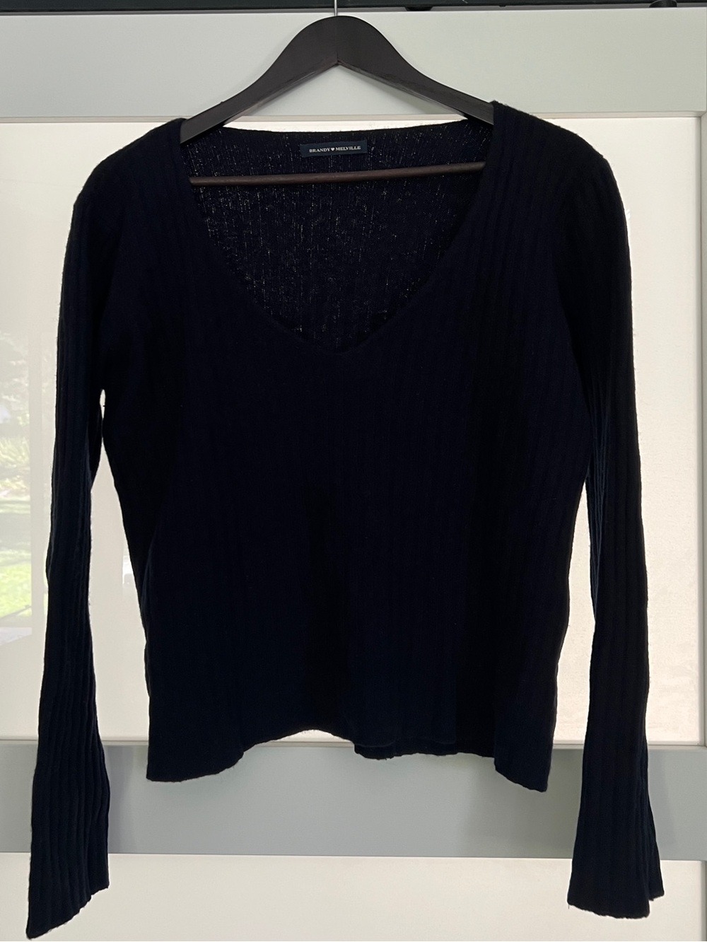 Brandy Melville Deep Navy Wool Ribbed V Neck Sweater Made in Italy